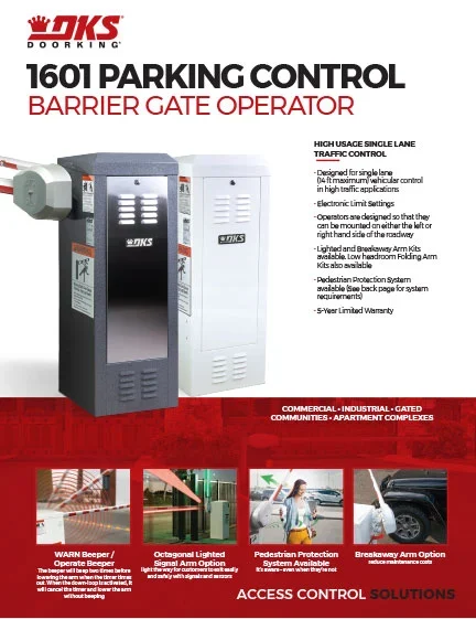 DKS 1601 barrier arm product literature Rev 5-24 cut sheet