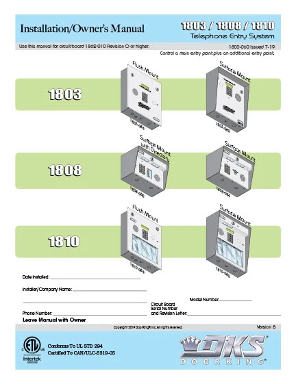 1800-060 Issued 7-19 Owners Manual