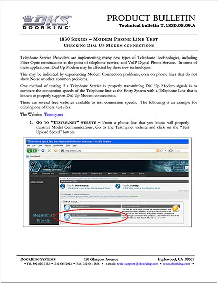 1830 Series Modem Phone Line Test - Product Bulletin