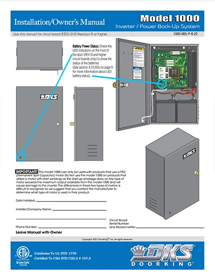 DKS Doorking 1000 Manual