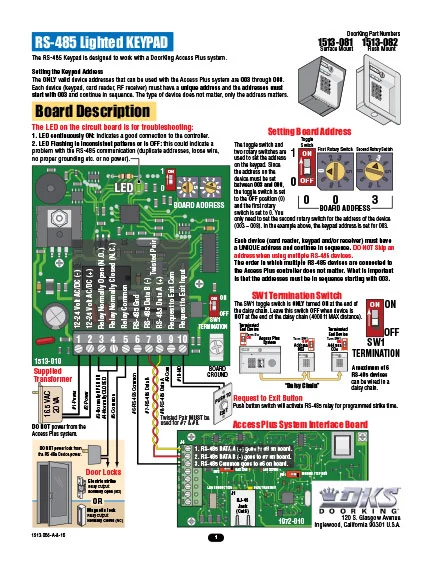 DKS Doorking 1513-065-A-8-16 RS485 Lighted Keypad