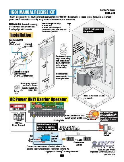 DKS Doorking 1601-030-D-10-23 Manual Release Kit Installation