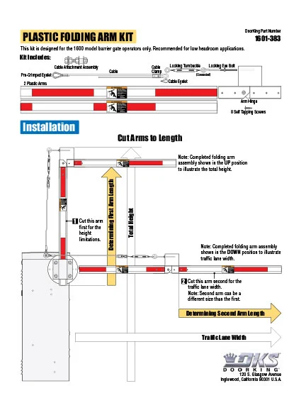 DKS Doorking 1601-266-D-4-18 Plastic Arm Folding Kit
