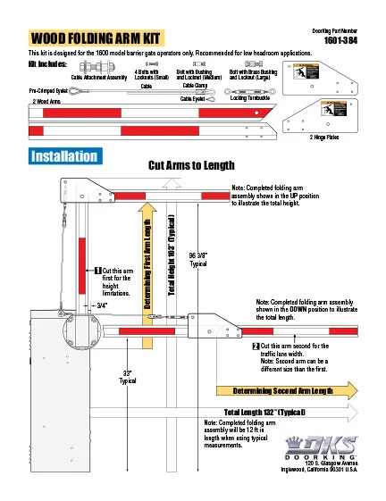 DKS Doorking 1601-267-E-4-18 Wood Arm Fold Kit