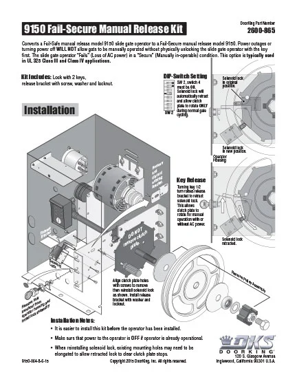 DKS Doorking 9150-064-B-6-15 9150 Fail Secure Kit