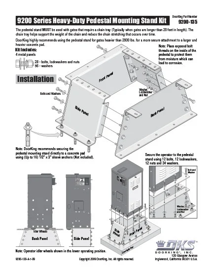 DKS Doorking 9200 130-A-7-09 Pedestal_Mount