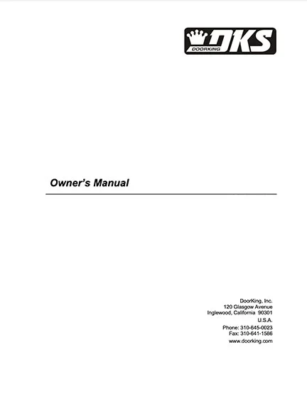 DoorKing Owner’s Manual cover page with DKS logo and contact information