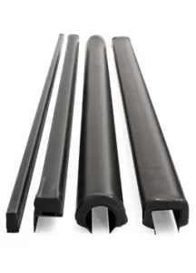 Black reverse edge safety sensors for DoorKing barrier gates, angled view