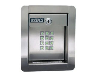 DoorKing Model 1506 flush mount keypad with backlit keys and key lock, designed for secure access control in walls or enclosures.
