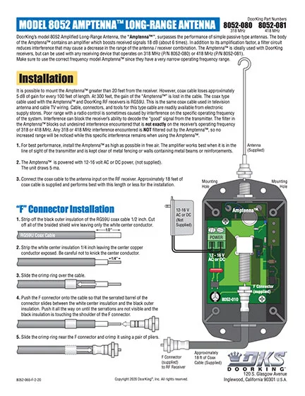 DKS Doorking 8052 Amptenna Instructions