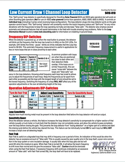 Low Current Draw 1 Channel Loop Detector Literature