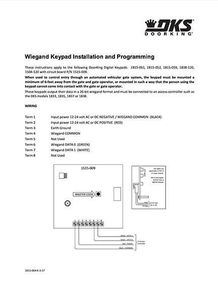 DKS Wiegand Keypad Installation