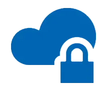 Blue cloud icon with a padlock symbol inside, representing secure and continuous data backup.