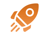 Quick Start Guides icon featuring a orange rocket blasting off