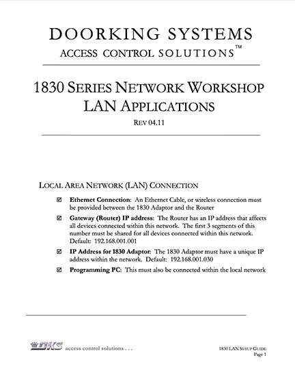 Doorking Systems Local Area Network