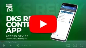 DKS Relay Control App video thumbnail showing mobile interface for property managers with access device control features