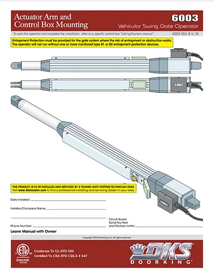 DKS 6003-065-B-5-18 installation owners manual