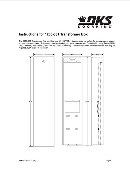 DKS Doorking 1200-066 Issued 11-19 A instructions