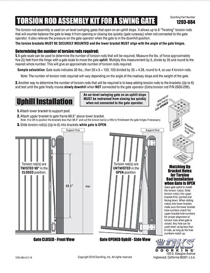 DKS Doorking 1203-065-G-2-16 Torsion Rod instructions