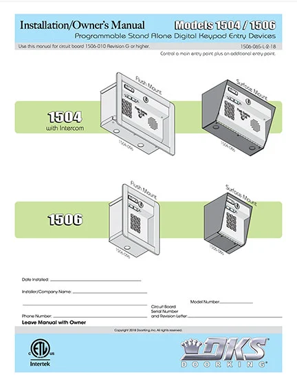 1506-065-L-2-18 installation owners manual