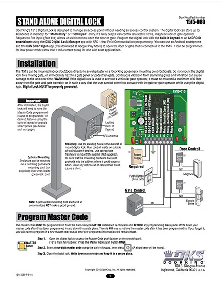 DKS Doorking 1515-065-F-8-16 Installation