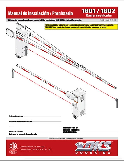 DKS Doorking 1601-065-G-8-18_ES_MX_032019 installation-owners-manual