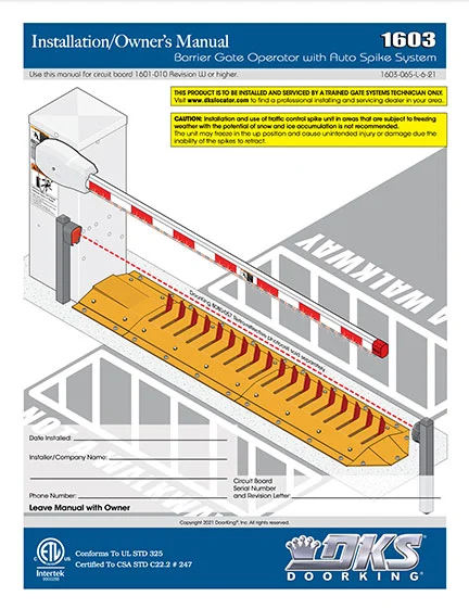 DKS Doorking 1603-065 L-6-21 owners manual