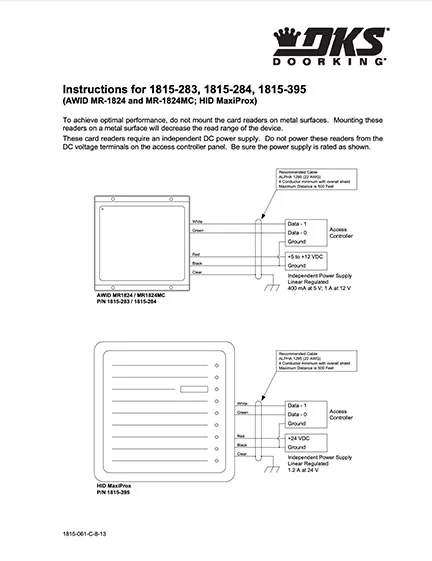 DKS Doorking 1815-061-C-8-13 Instructions