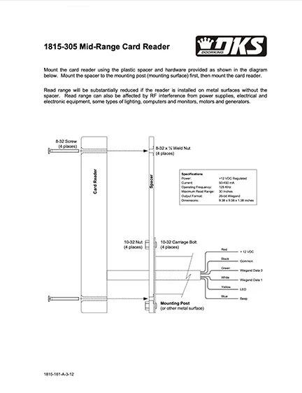 DKS Doorking 1815-161-A-3-12_1815-305 Card Reader instructions