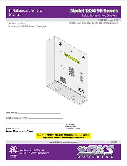 DKS Doorking 1834-066-Issued-3-19_Jrs 90 Series installation owners manual