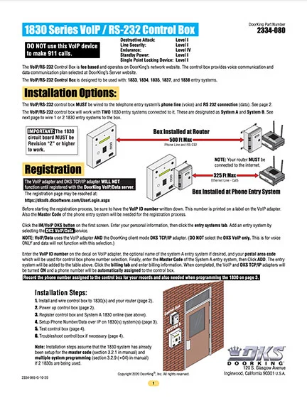 DKS Doorking 2334-065-G-10-20 instructions