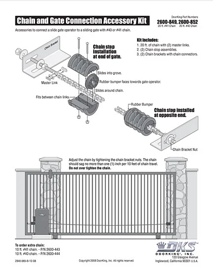 DKS Doorking 2840-065-B-12-08 Chain Stop instructions