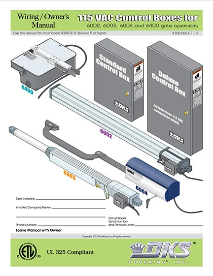 DKS Doorking 4302-065-F-1-13_115VAC installation owners manual