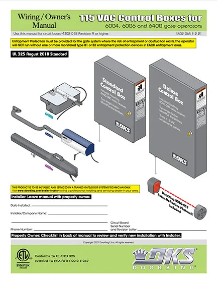 DKS Doorking 4302-065-F-2-21_115V_UL18 installation owners manual