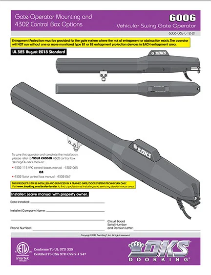 DKS Doorking 6006-065-La-12-21_UL18 installation owners manual