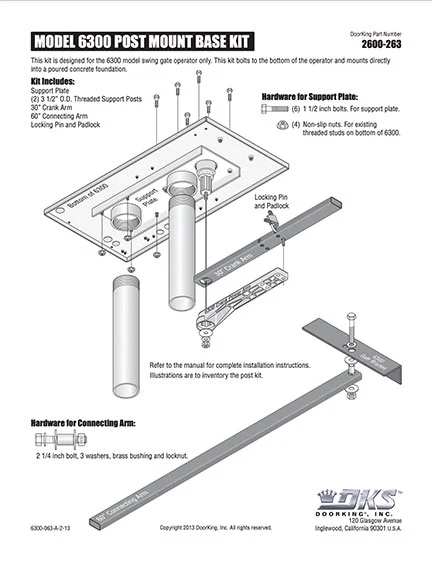 DKS Doorking 6300-063-A-2-13 Post Kit instructions