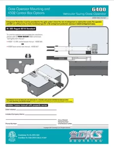 DKS Doorking 6400-065-N-2-21_UL18 installation owners manual