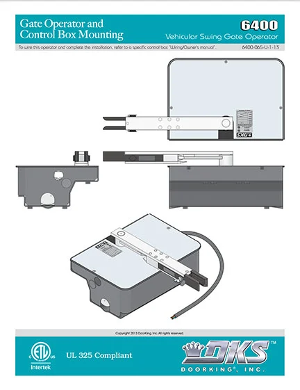 DKS Doorking 6400-065-U-1-13 installation owners manual