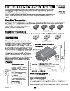 DKS Doorking 8040-065-K-9-19 Receiver instructions