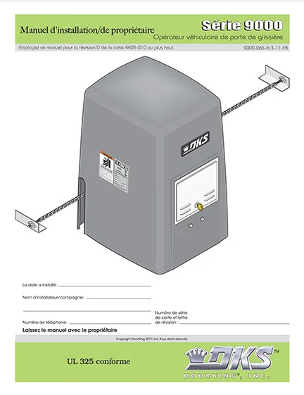 DKS Doorking 9000-065-H-3-11-FR installation owners manual