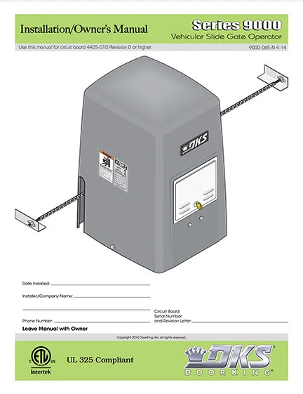 DKS Doorking 9000-065-N-4-14 installation owners manual