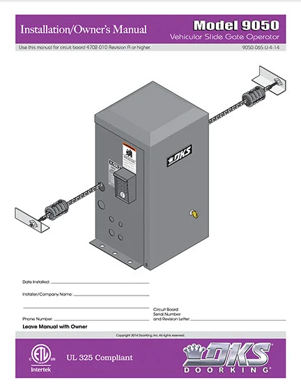 DKS Doorking 9050-065-U-4-14 installation owners manual