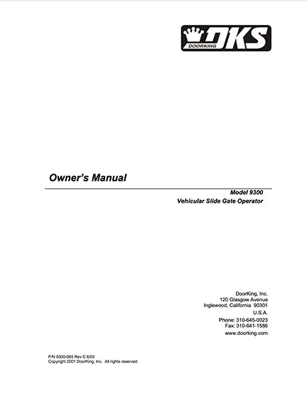 DKS Doorking 9300-065-C-6-03 owners manual