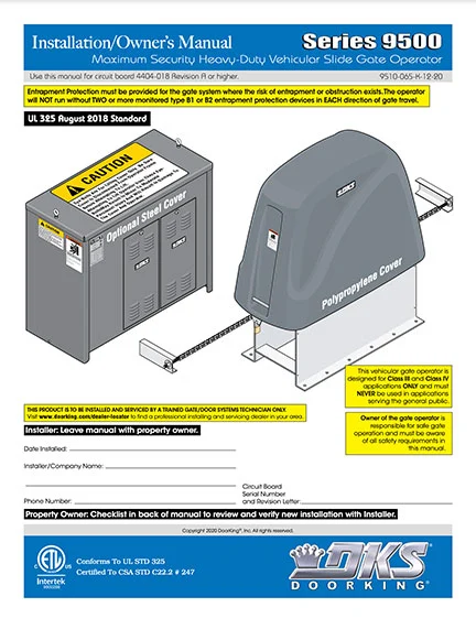 DKS Doorking 9510-065-K-12-20_UL18 installation owners manual