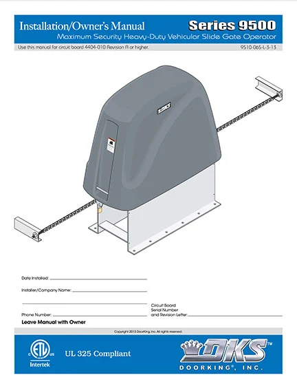 DKS Doorking 9510-065-L-3-13 instructions