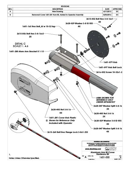 DKS Doorking 1601-530 Alum-Arm-w-Cover IPB Rev-B