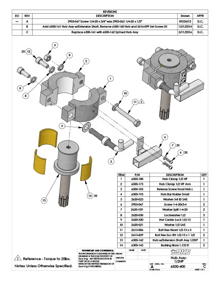 DKS Doorking 6500-400 Rev-C Hub-0-5-HP Sub Assy Exploded IPB