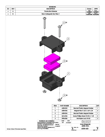 DKS Doorking 6500-420-Rev-B Magnet Arm Assy IPB