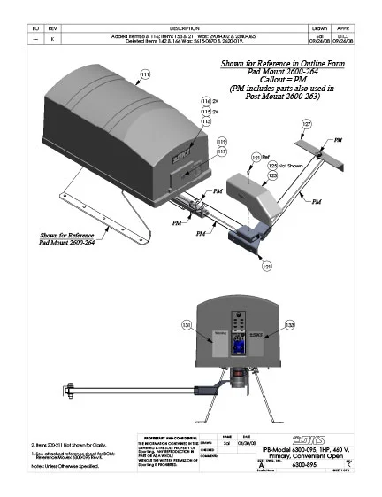 DKS Doorking IPB 6300-095-Rev-K 1HP-460V Primary Convenient Open