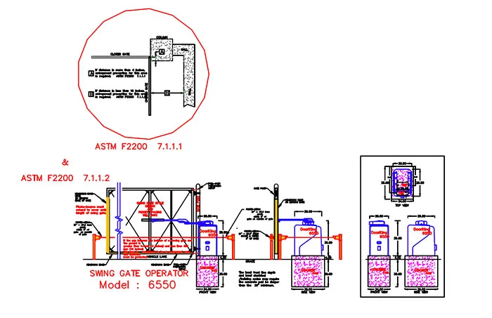 DKS Doorking Swing Gate Model 6550 with 6ft loops DWG